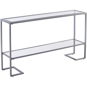 maklaine contemporary tempered glass console table in silver finish