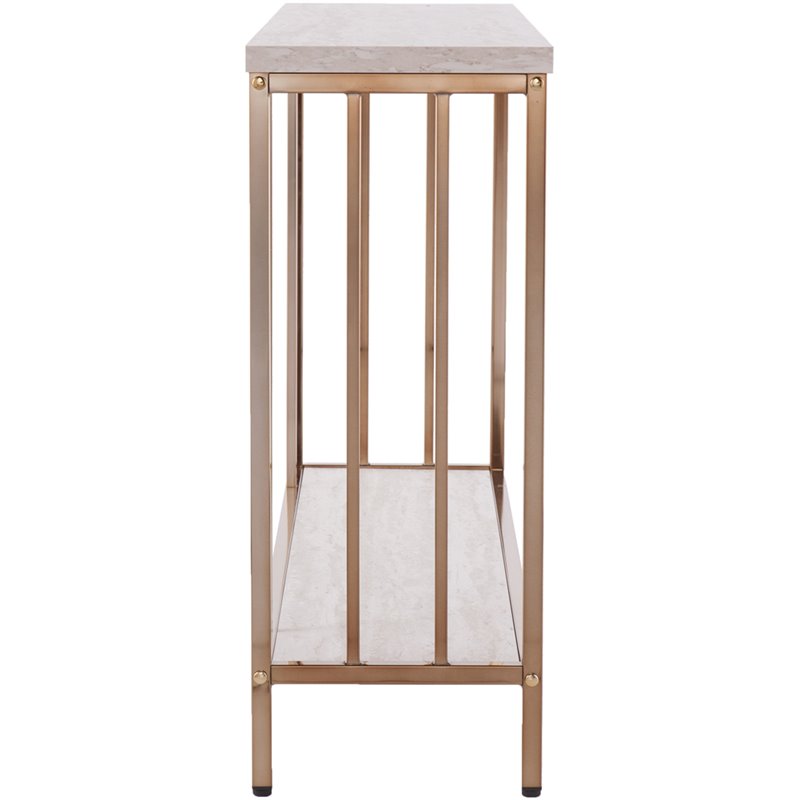 Maklaine Engineered Wood Faux Stone Top Console Table in Champagne and White