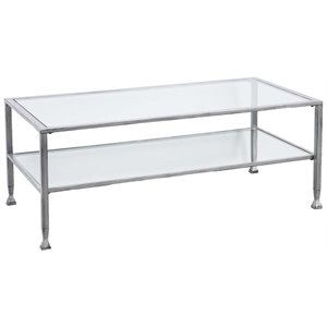 maklaine tempered glass top metal coffee table in silver finish