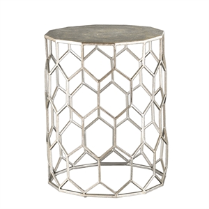Maklaine Eclectic Geometric Metal Accent End Table in Antique Silver