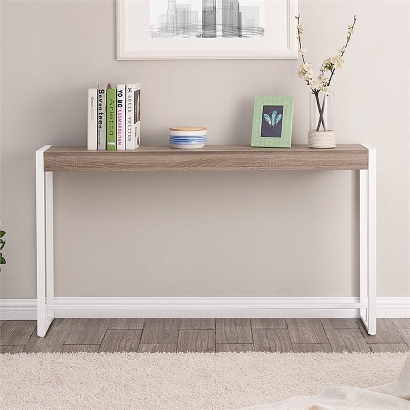 Maklaine Engineered Wood Top Console Table in Mocha Gray and White