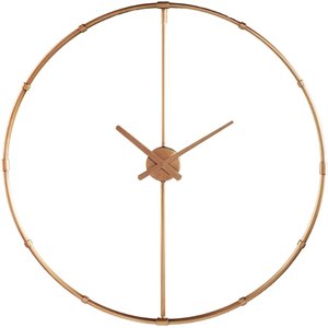 Maklaine Contemporary 33&quot Round Large Metal Wall Clock in Gold