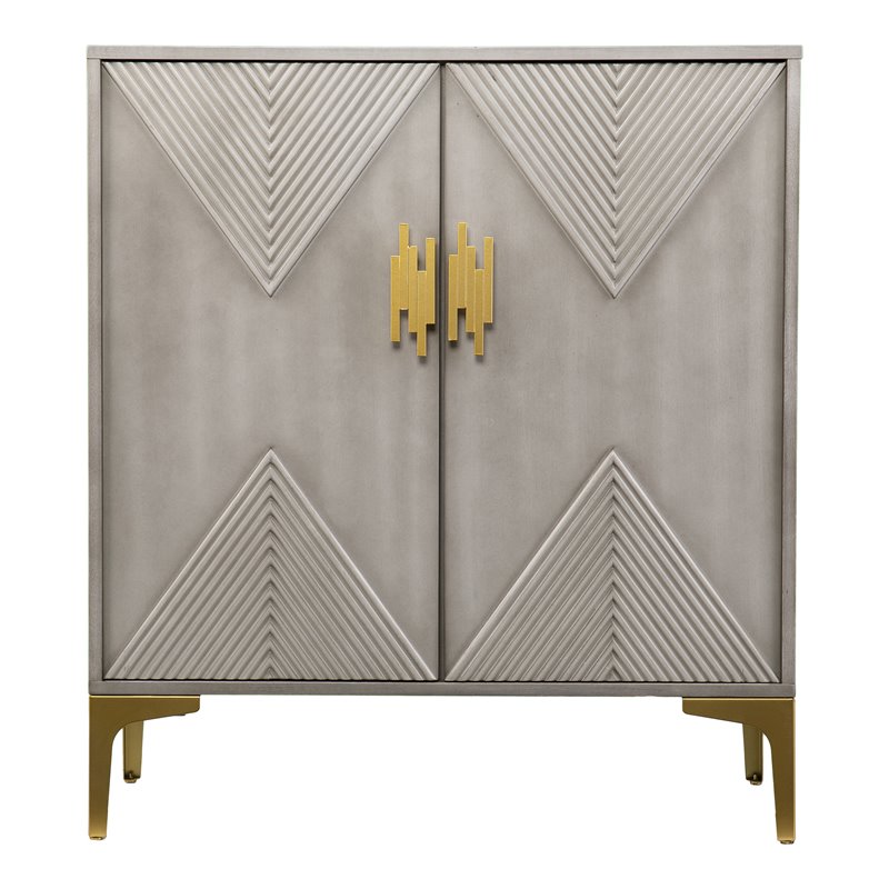 Maklaine Contemporary Modern Storage Cabinet in Gray Washed/Gold