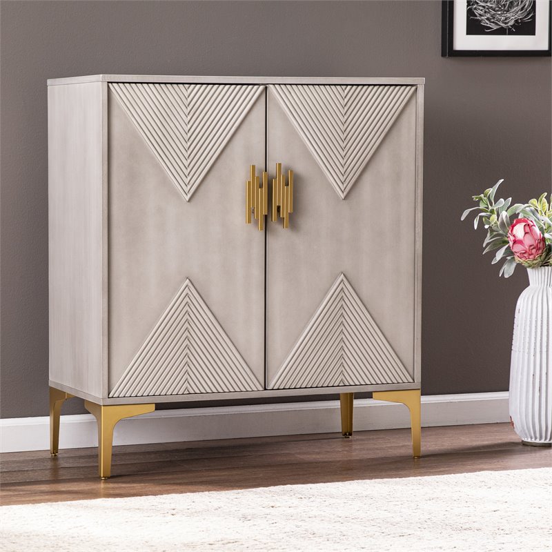 Maklaine Contemporary Modern Storage Cabinet in Gray Washed/Gold