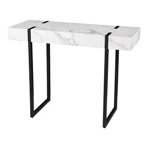 maklaine contemporary console table in black with white faux marble in black