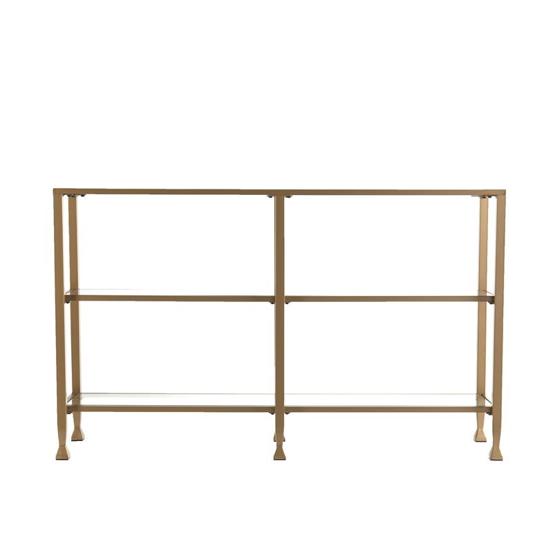Maklaine Contemporary 2 Shelf Narrow Glass Top Console Table in Gold