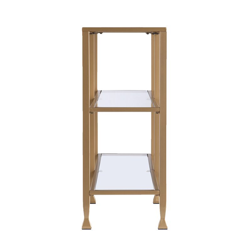 Maklaine Contemporary 2 Shelf Narrow Glass Top Console Table in Gold