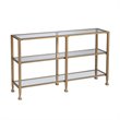 Maklaine Contemporary 2 Shelf Narrow Glass Top Console Table in Gold