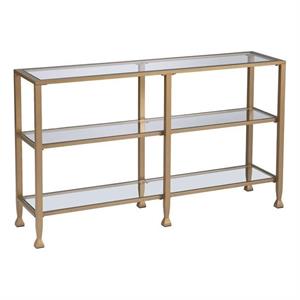 maklaine contemporary 2 shelf narrow glass top console table in gold