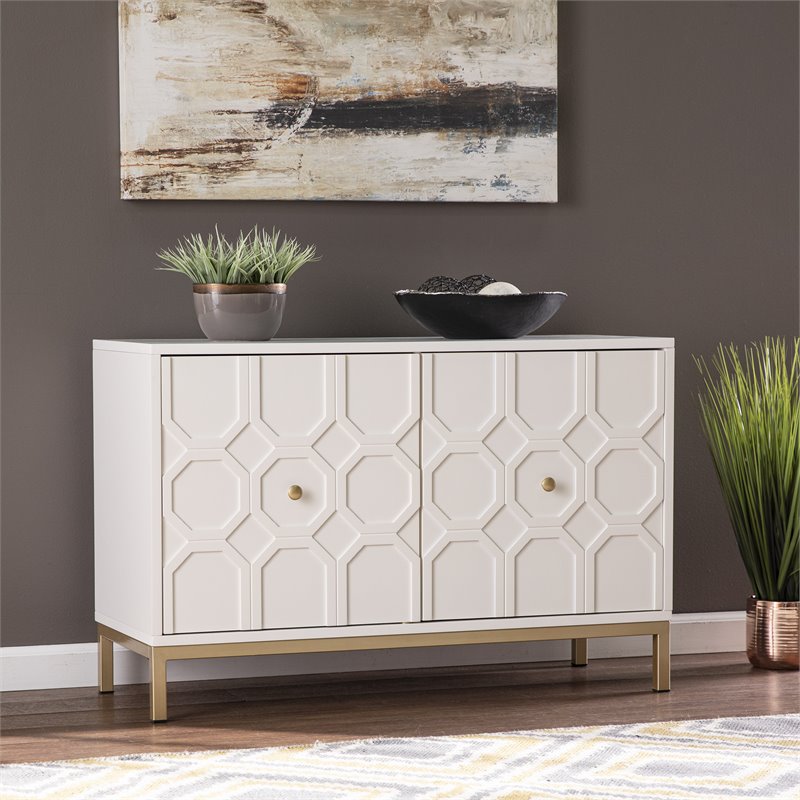 Maklaine Contemporary Engineered Wood 2-Door Accent Cabinet in White