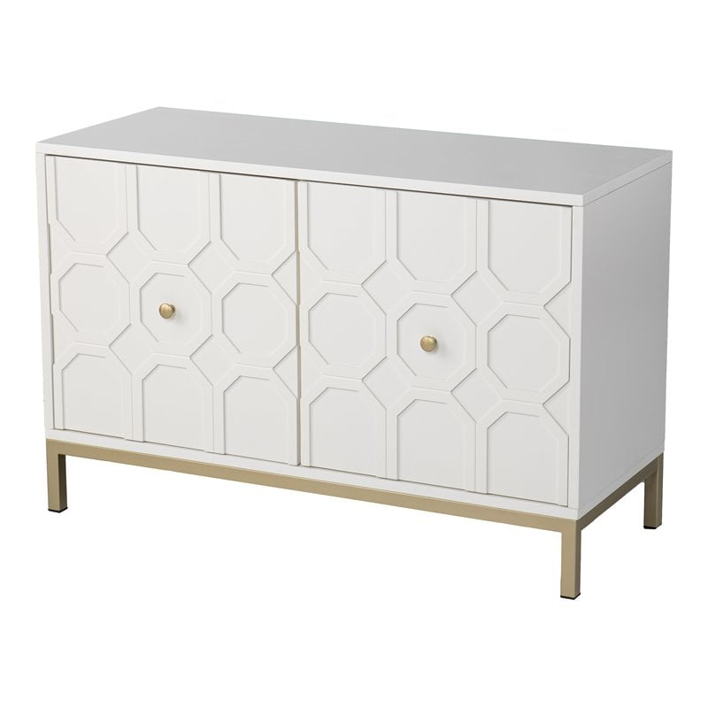 Maklaine Contemporary Engineered Wood 2-Door Accent Cabinet in White