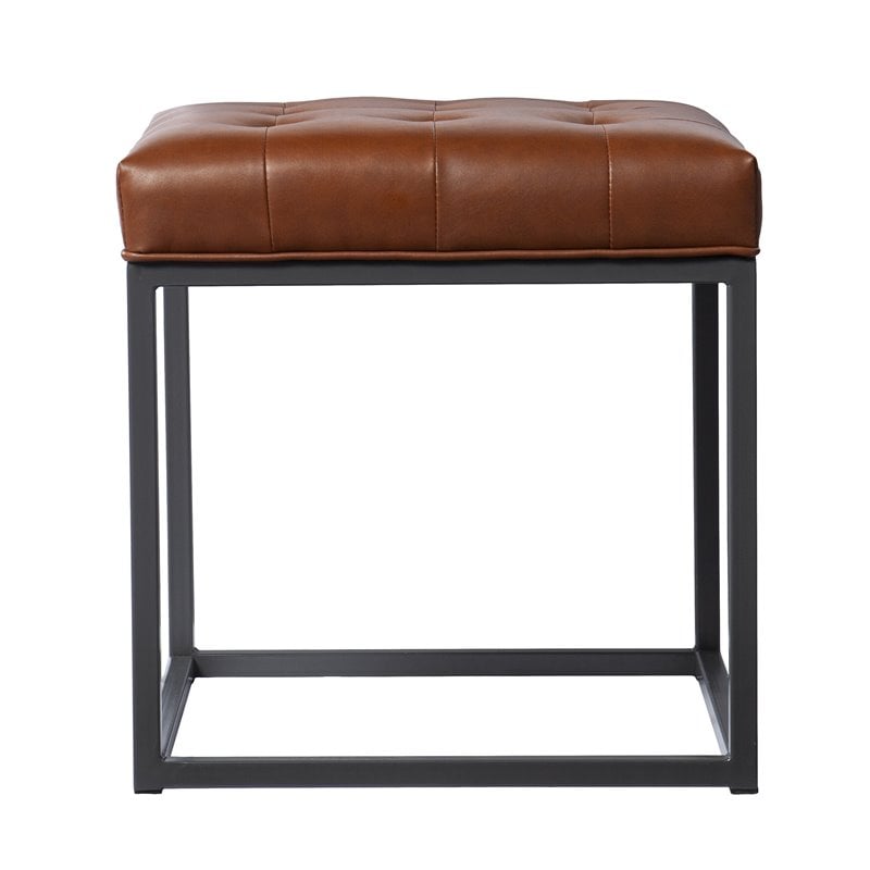 Maklaine Square Bonded Leather Upholstered Ottoman in Brown