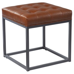 Maklaine Square Bonded Leather Upholstered Ottoman in Brown