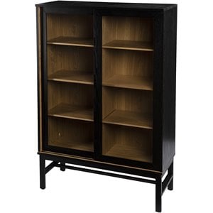 Maklaine Farmhouse Engineered Wooden Curio Cabinet in Black and Natural