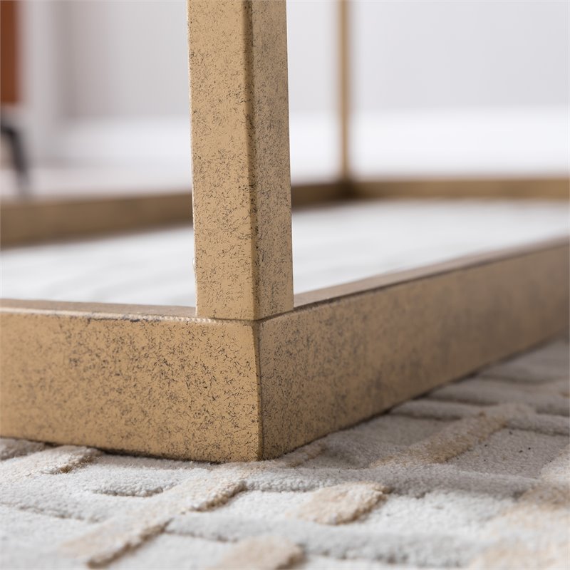 Maklaine Modern Patchwork Wood Top Coffee Table in Brass Finish