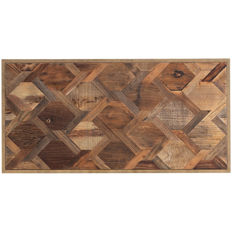 Maklaine Modern Patchwork Wood Top Coffee Table in Brass Finish