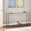 Maklaine Modern Narrow Metal Console in Gold with White Glass