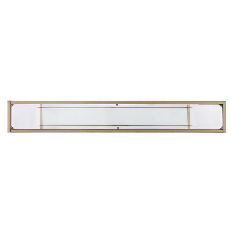 Maklaine Modern Narrow Metal Console in Gold with White Glass