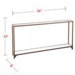 Maklaine Modern Narrow Metal Console in Gold with White Glass