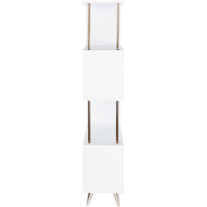 Maklaine Modern Wooden 4 Shelf Bookcase in White and Champagne