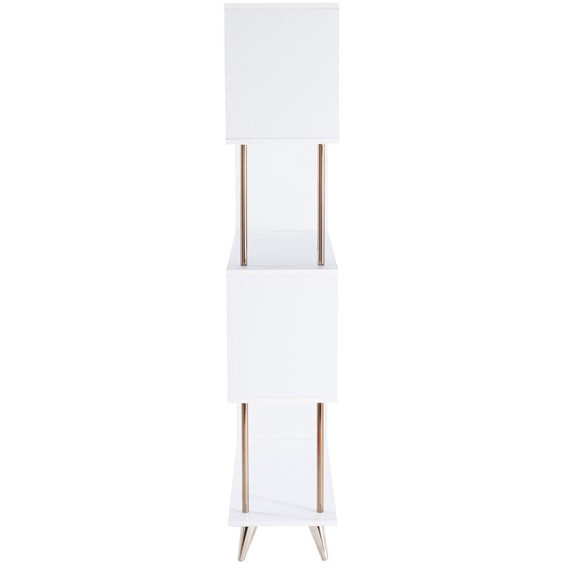 Maklaine Modern Wooden 4 Shelf Bookcase in White and Champagne