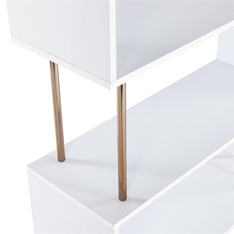 Maklaine Modern Wooden 4 Shelf Bookcase in White and Champagne