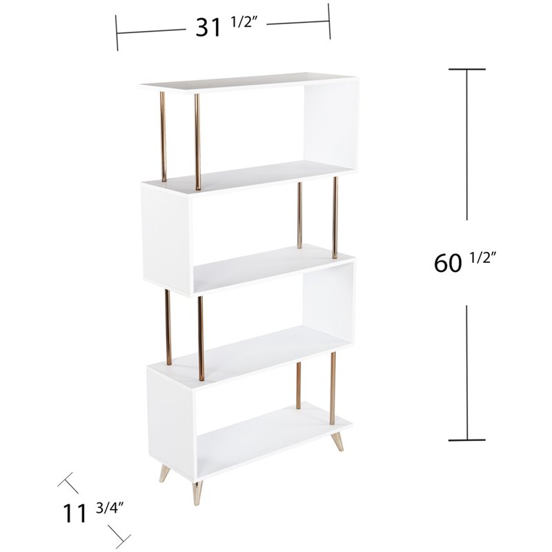 Maklaine Modern Wooden 4 Shelf Bookcase in White and Champagne