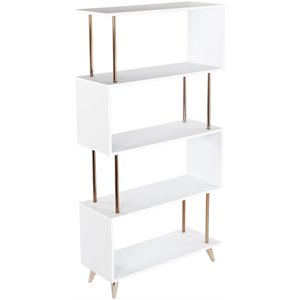 maklaine modern wooden 4 shelf bookcase in white and champagne