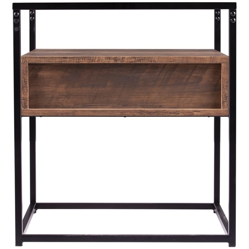 Maklaine Modern 1 Drawer Glass Top End Table in Black and Natural