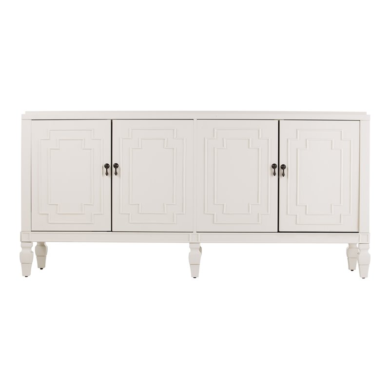 Maklaine Transitional Low Profile Accent Cabinet in Antique White