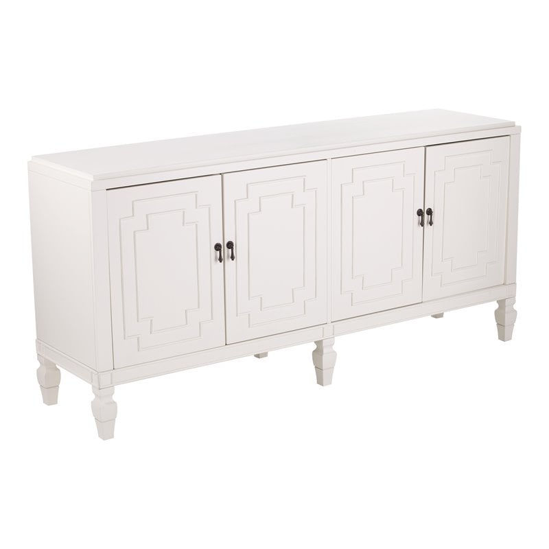 Maklaine Transitional Low Profile Accent Cabinet in Antique White