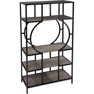 maklaine transitional 5 tier metal bookcase in natural and black
