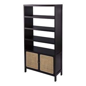 Maklaine Transitional Bookcase with Storage in Black-Gold-Natural