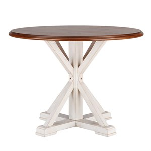 Maklaine Transitional Farmhouse Round Dining Table in Brown and White