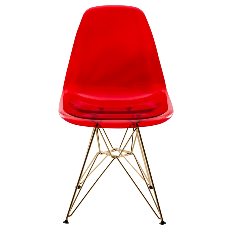 Maklaine Modern Gold Eiffel Base Dining Side Chair in Red Finish