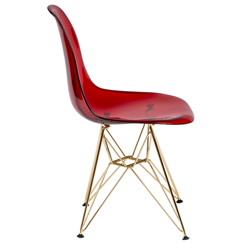 Maklaine Modern Gold Eiffel Base Dining Side Chair in Red Finish