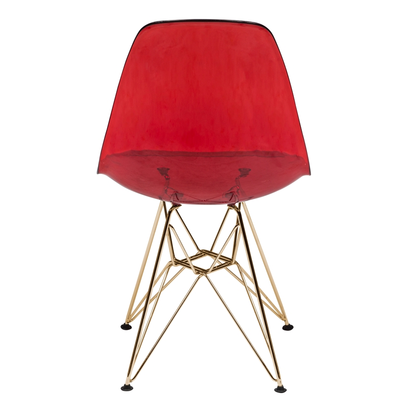 Maklaine Modern Gold Eiffel Base Dining Side Chair in Red Finish