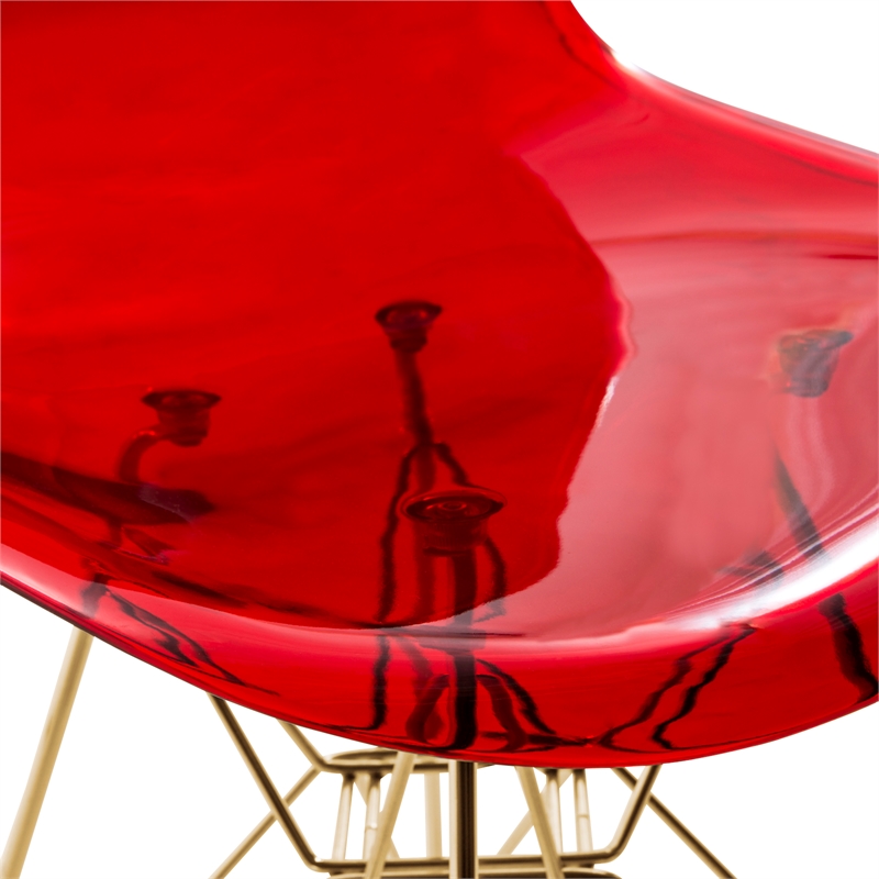 Maklaine Modern Gold Eiffel Base Dining Side Chair in Red Finish