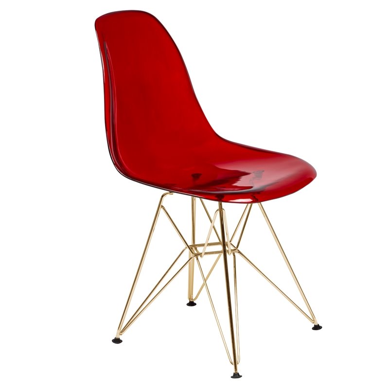 Maklaine Modern Gold Eiffel Base Dining Side Chair in Red Finish