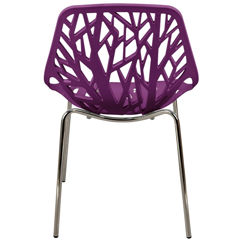 Maklaine Modern Dining Side Chair With Chromed Legs in Purple (Set of 2)