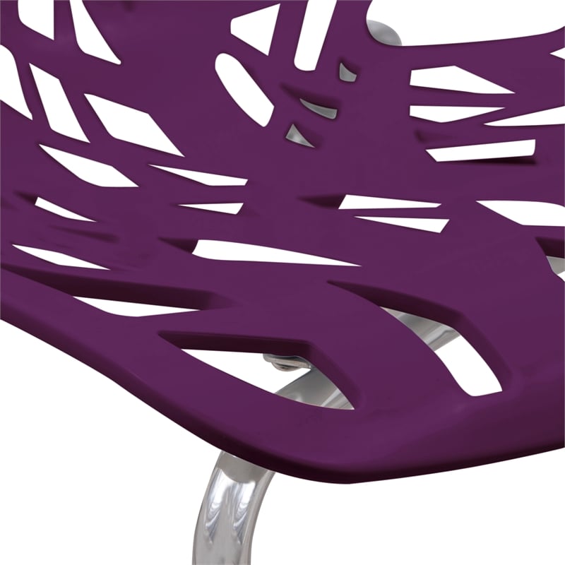 Maklaine Modern Dining Side Chair With Chromed Legs in Purple (Set of 2)