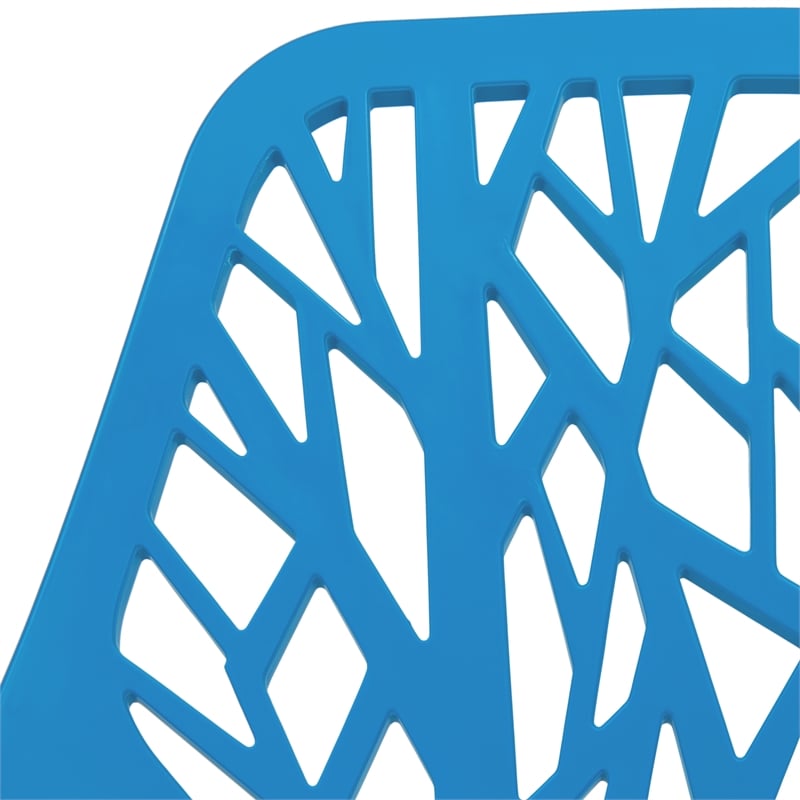 Maklaine Modern Dining Side Chair With Chromed Legs in Blue (Set of 2)