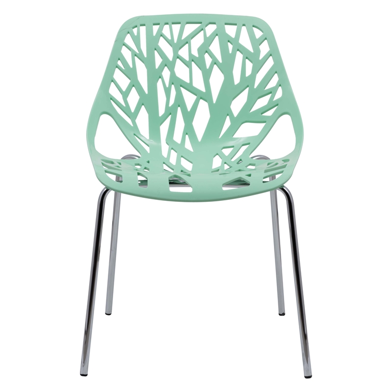 Maklaine Modern Dining Side Chair With Chromed Legs in Mint (Set of 2)