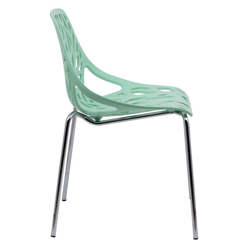 Maklaine Modern Dining Side Chair With Chromed Legs in Mint (Set of 2)
