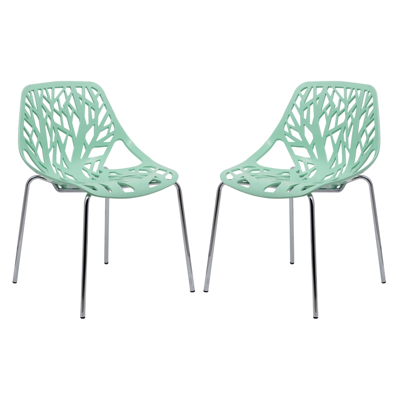 Maklaine Modern Dining Side Chair With Chromed Legs in Mint (Set of 2)