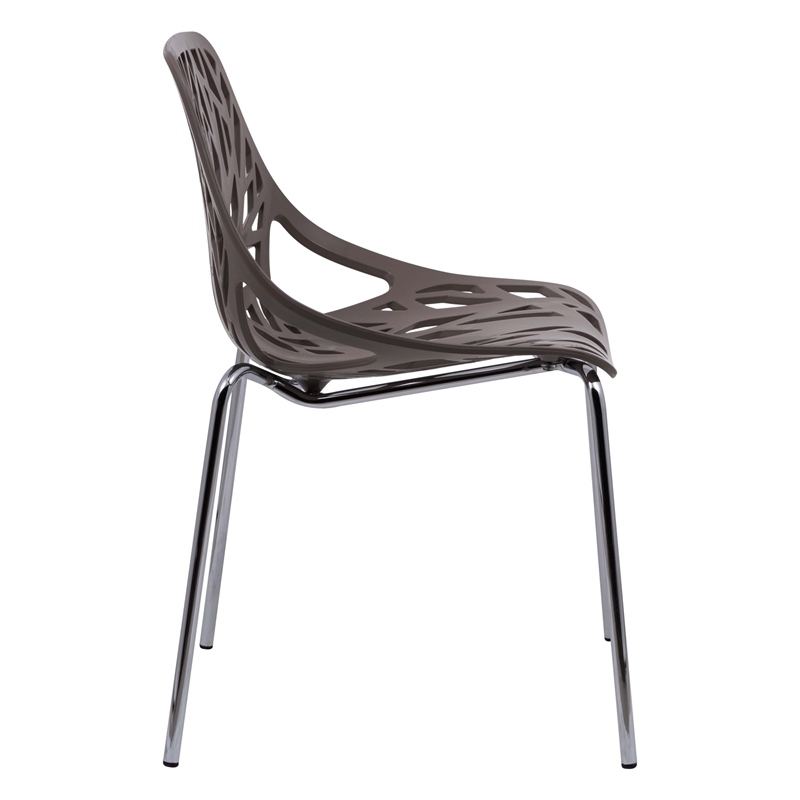 Maklaine Modern Dining Side Chair With Chromed Legs in Taupe (Set of 2)