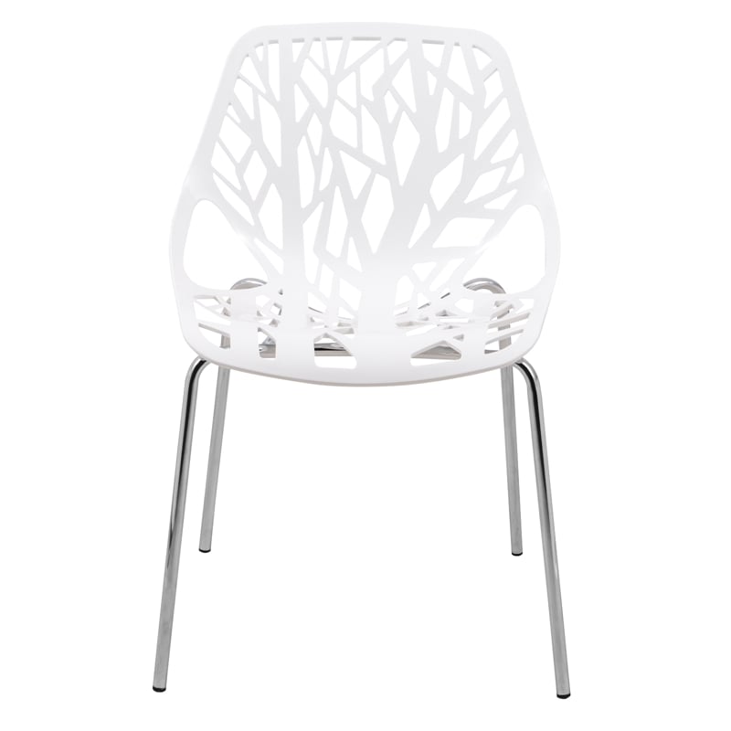 Maklaine Modern Dining Side Chair With Chromed Legs in White (Set of 2)