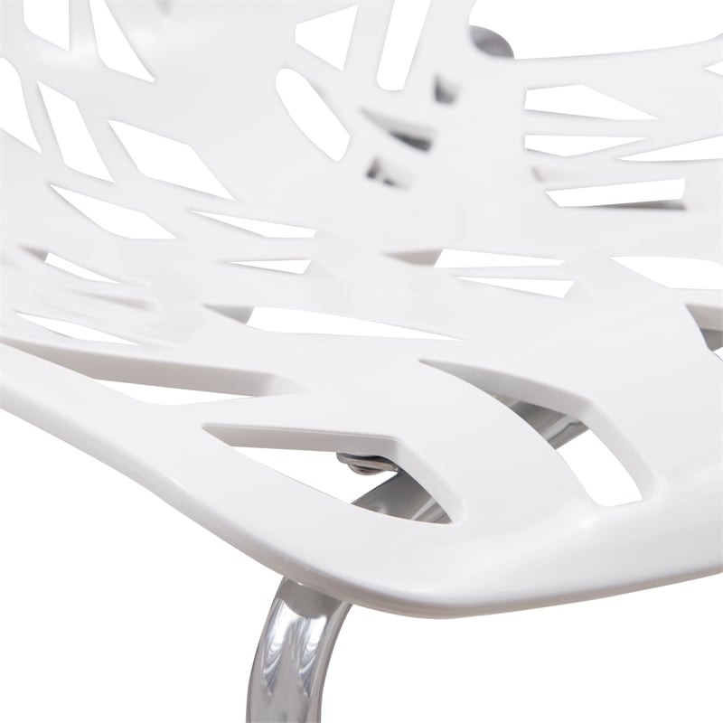 Maklaine Modern Dining Side Chair With Chromed Legs in White (Set of 2)