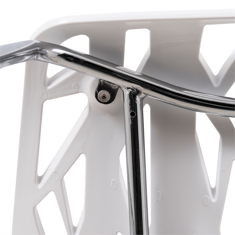 Maklaine Modern Dining Side Chair With Chromed Legs in White (Set of 2)