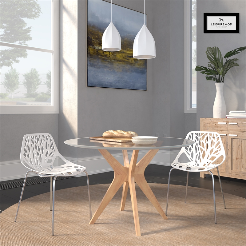 Maklaine Modern Dining Side Chair With Chromed Legs in White (Set of 2)